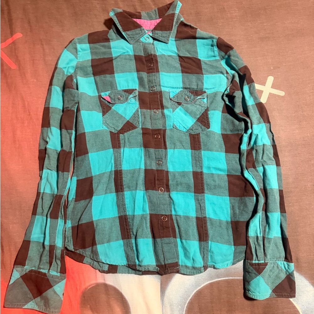 Nollie Teal and Black Plaid Button-Down Shirt